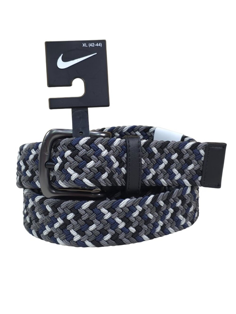 Nike Braided Woven Stretch Golf Belt XL 42-44 Metal Buckle Navy/Black/Gray/Silvr